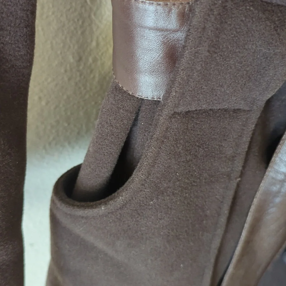 Mackage wool leather trim cozy belt winter trench coat - Picture 5 of 11